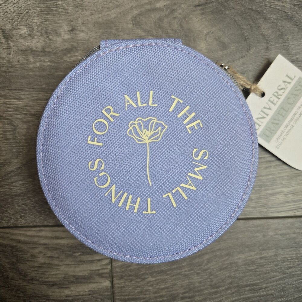 Anthropologie Lavender Universal Travel Case Round Zip Pouch w/ Pill Organizer